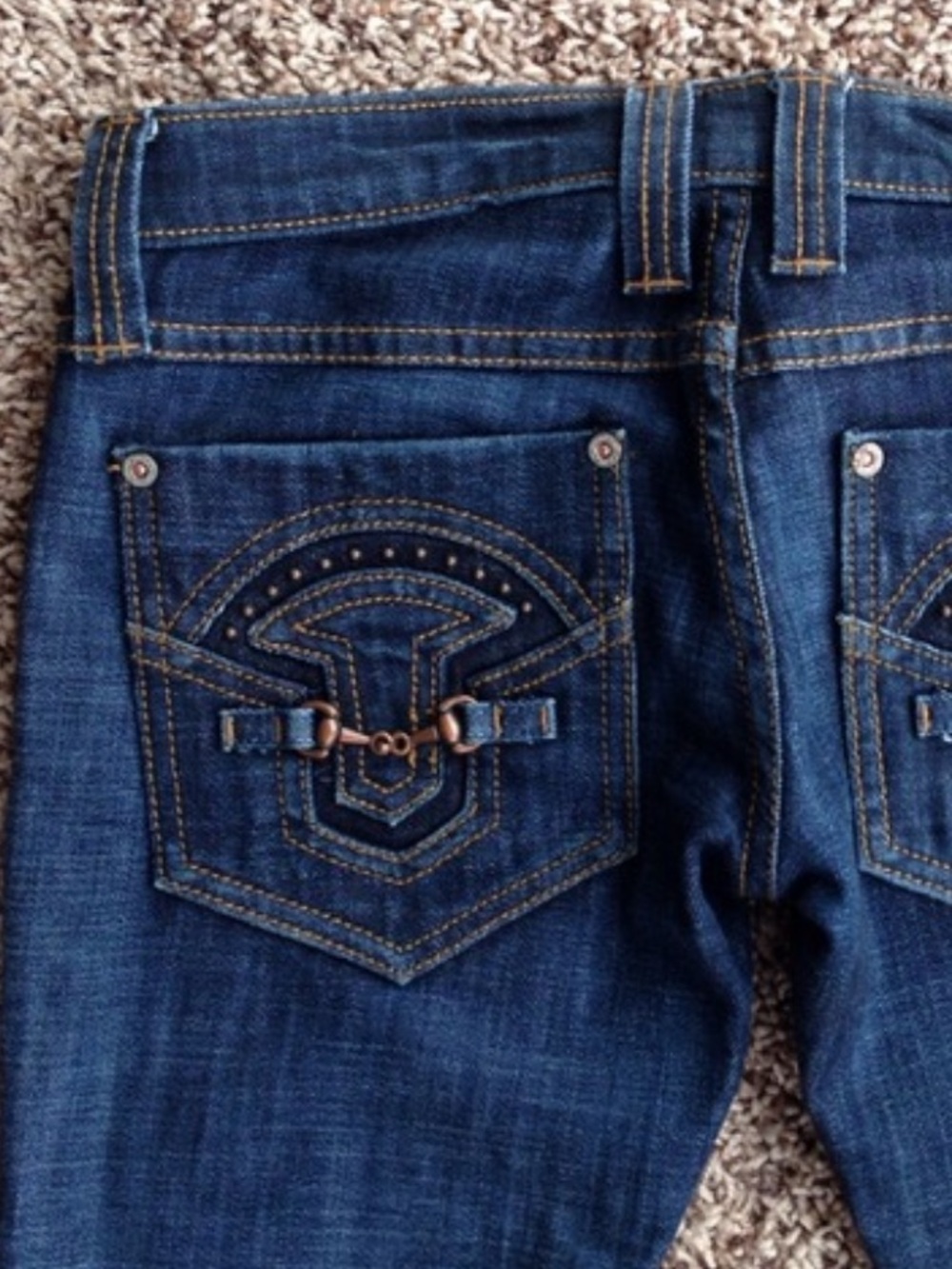 ❤️… Frankie B. Dark Blue Horsebit Embroidered Low-rise Jeans